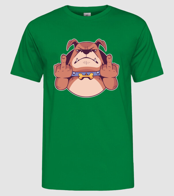 Bulldog arată degetul model verde pe tricou