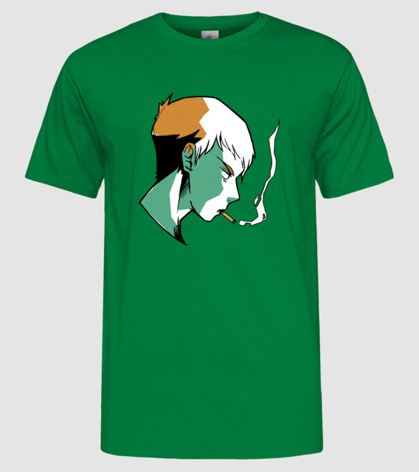 Anime băiat fumător model verde pe tricou