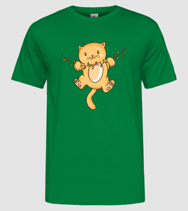 Pisică drăguță Crăciun model verde pe tricou