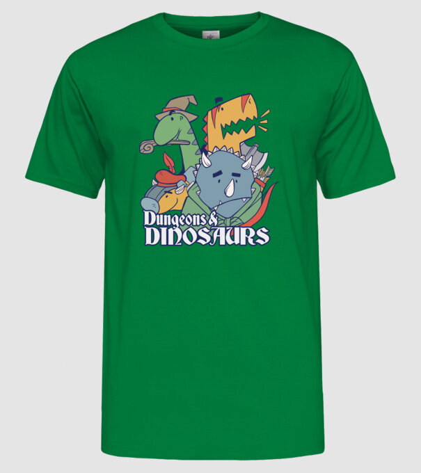 Dungeons and Dinosaurs model verde pe tricou
