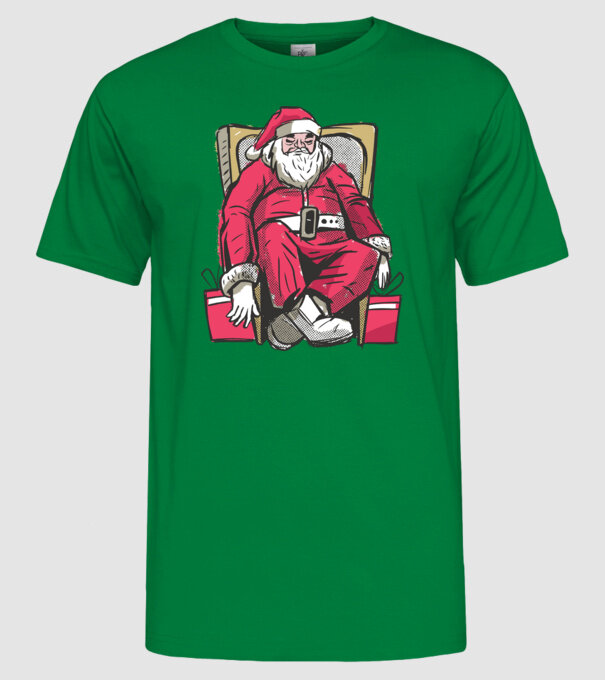 Moș Crăciun Obosit model verde pe tricou