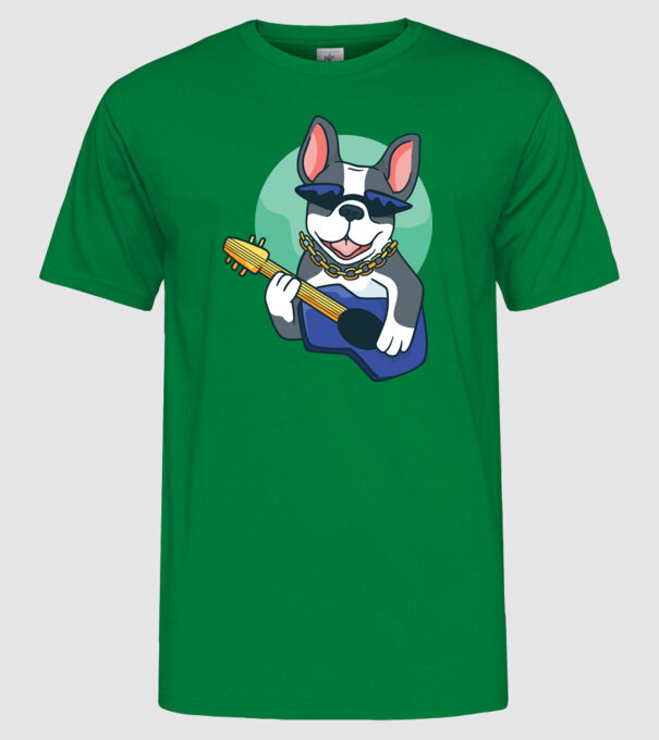 Bulldog Chitarist model verde pe tricou