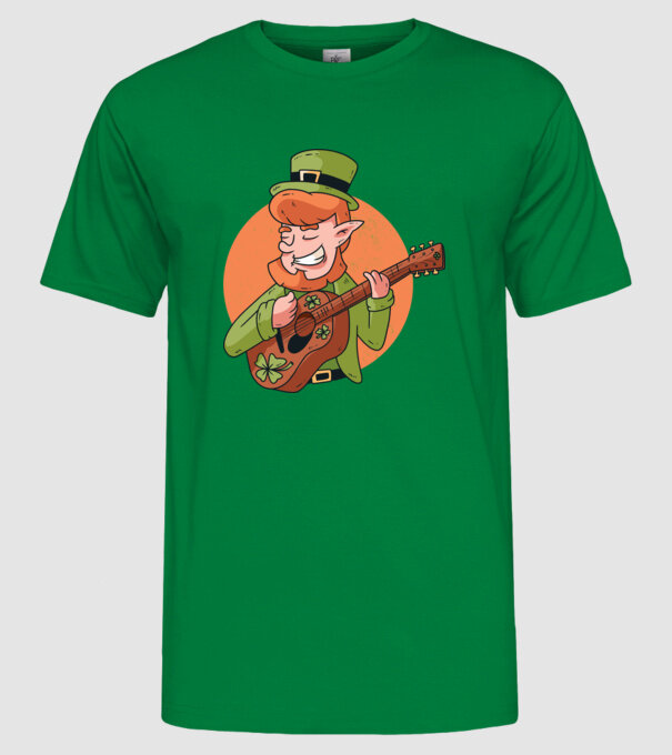 Chitarist Leprechaun irlandez St Patrick model verde pe tricou