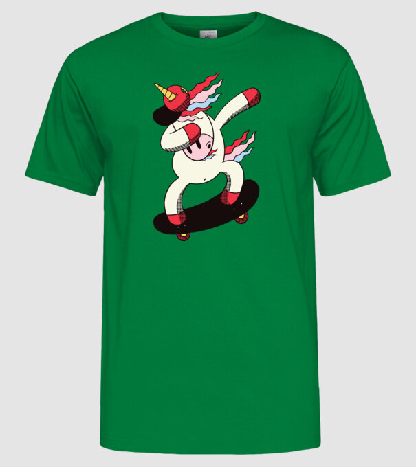 Skateboarder Unicorn DAB model verde pe tricou