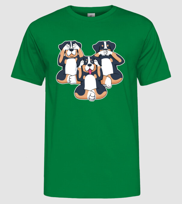 Trei câini model verde pe tricou