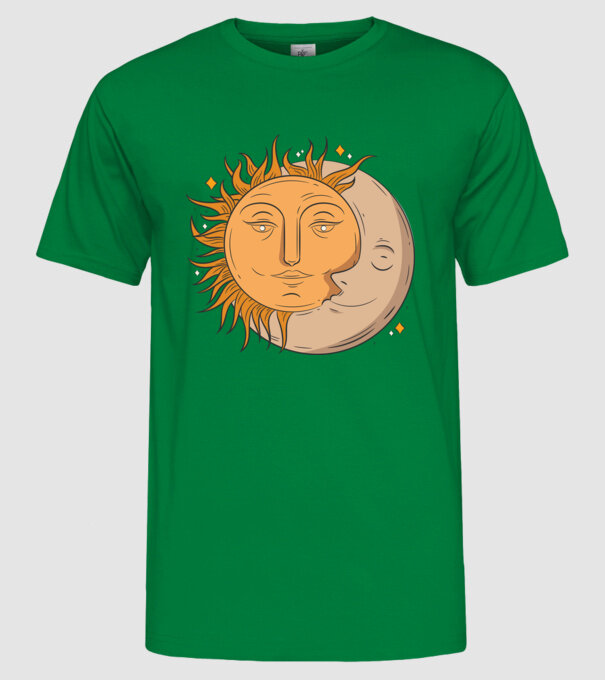 Luna și Soarele model verde pe tricou