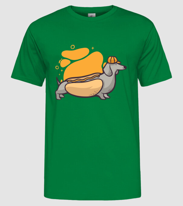 Teckel Hot dog model verde pe tricou