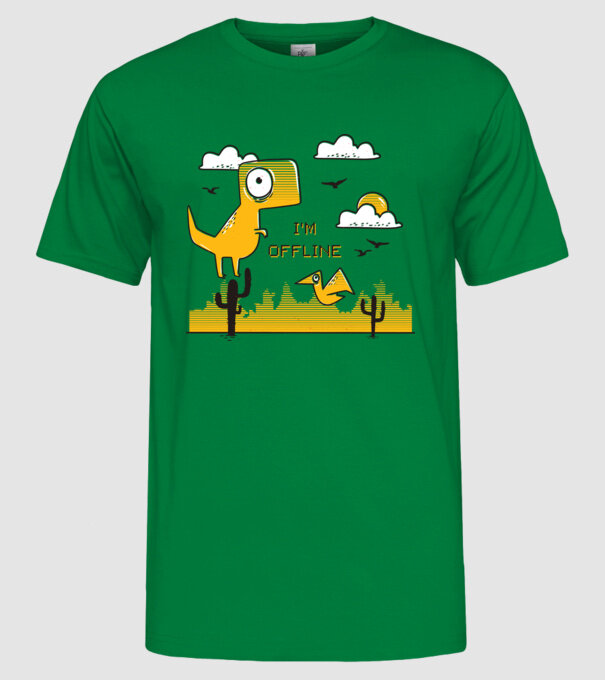 'I''m Offline - tricou amuzant cu dinozaur' model verde pe tricou