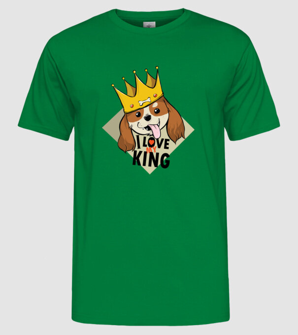 I love my king - Cavalier King Charles tricou cu câine Cocker Spaniel model verde pe tricou