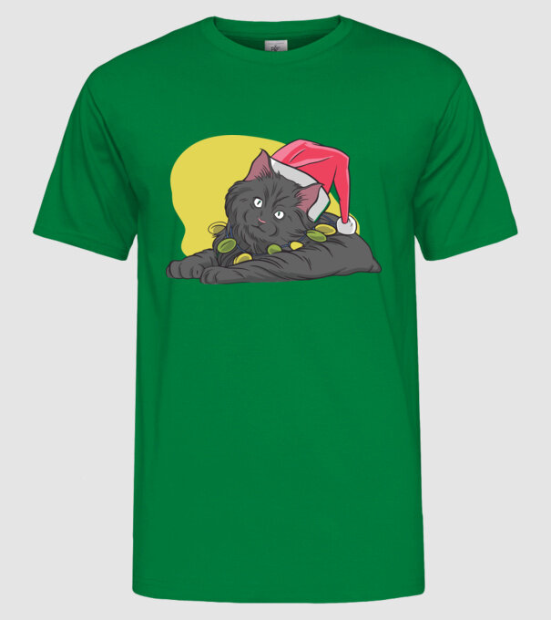 Pisică de Crăciun model verde pe tricou