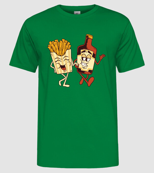 Ketchup + cartofi prăjiți model verde pe tricou