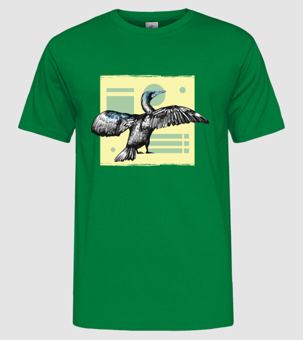 Pasăre cormoran model verde pe tricou