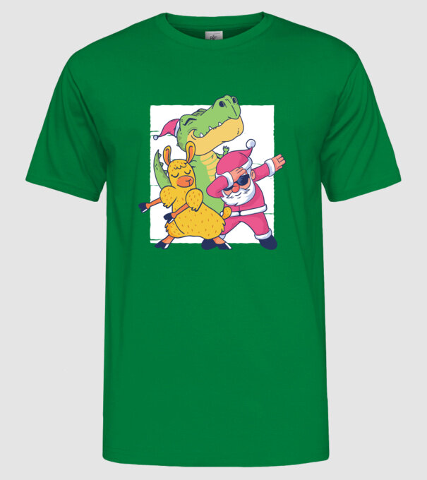Moș Crăciun Llama T-rex DAB pentru Crăciun model verde pe tricou