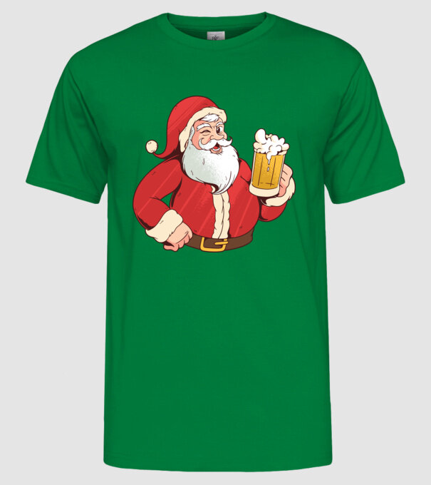Moș Crăciun cu bere tricou amuzant model verde pe tricou