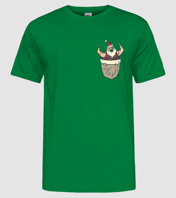 Buzunar Moș Crăciun model verde pe tricou