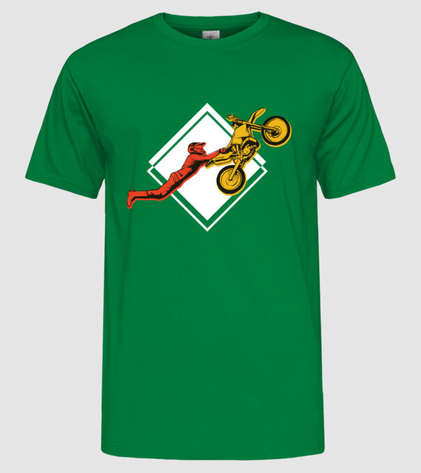 Săritură motocicletă model verde pe tricou