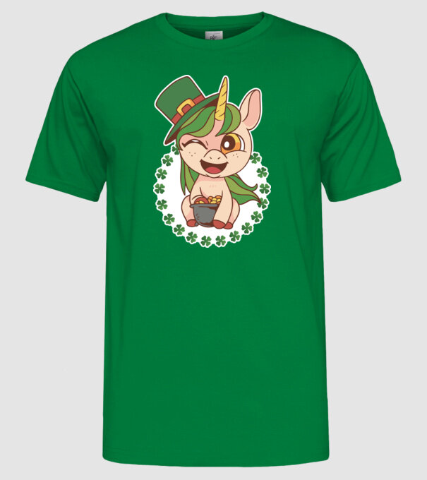 St Patrick Unicorn model verde pe tricou