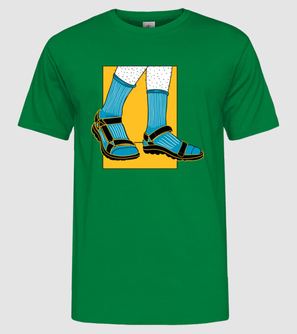 Sandale cu șosete model verde pe tricou