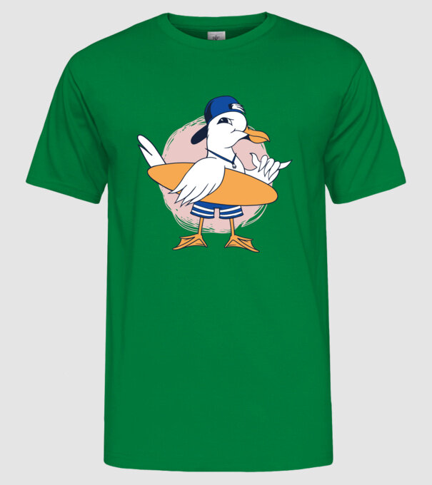 Pescăruș Surfing model verde pe tricou