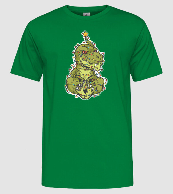 Dinozaur T-rex Pom de Crăciun tricou model verde pe tricou
