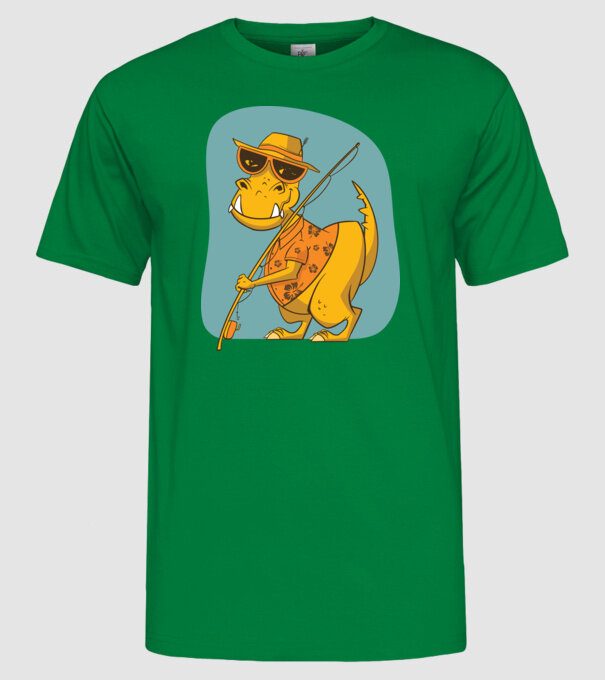 T-rex Pescar model verde pe tricou