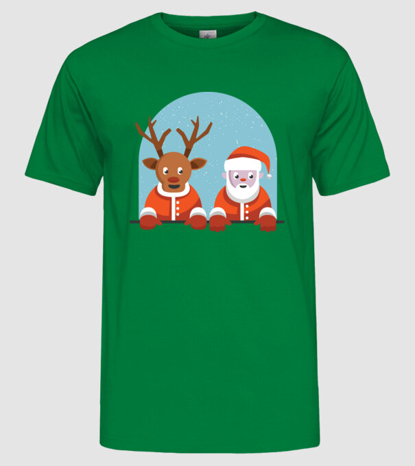 Moș Crăciun și Ren tricou de Crăciun T-shirt model verde pe tricou
