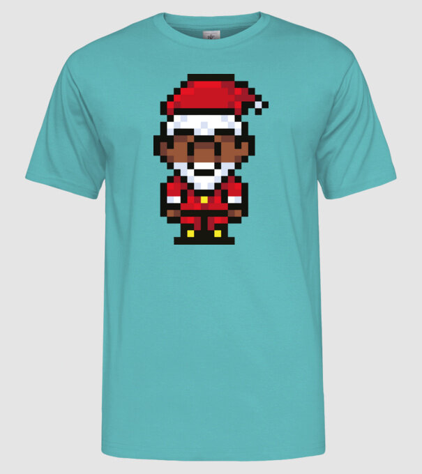 8bit pixel Moș Crăciun model turcoaz pe tricou