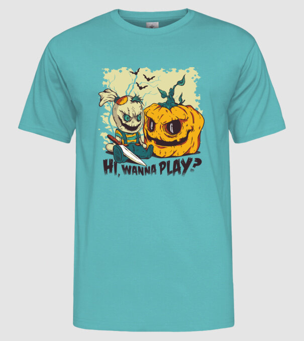Vrei să te joci? Halloween model turcoaz pe tricou