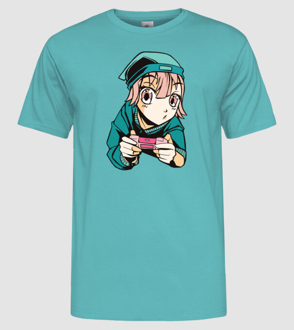 Anime fată Gamer model turcoaz pe tricou