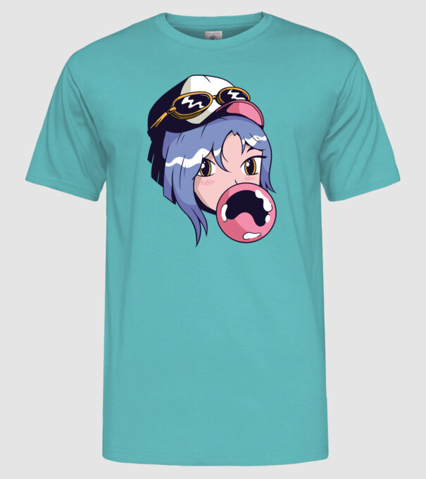 fată Anime cu gumă de mestecat model turcoaz pe tricou