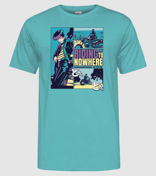 Anime Vaporwave Riding Nowhere model turcoaz pe tricou