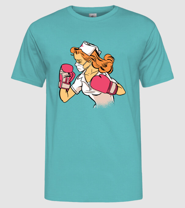 Asistentă Boxer model turcoaz pe tricou