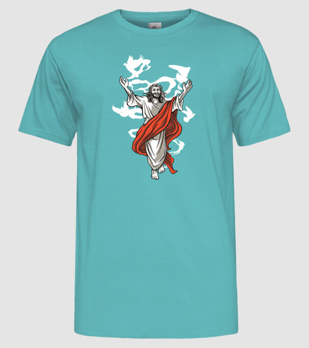 Isus fericit tricou creștin model turcoaz pe tricou