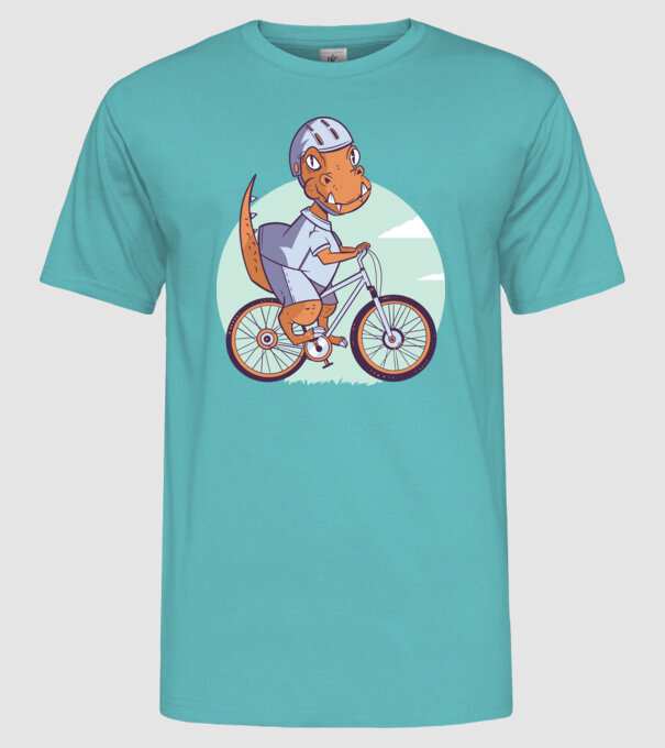 Dinozaur de T-Rex cu bicicletă model turcoaz pe tricou