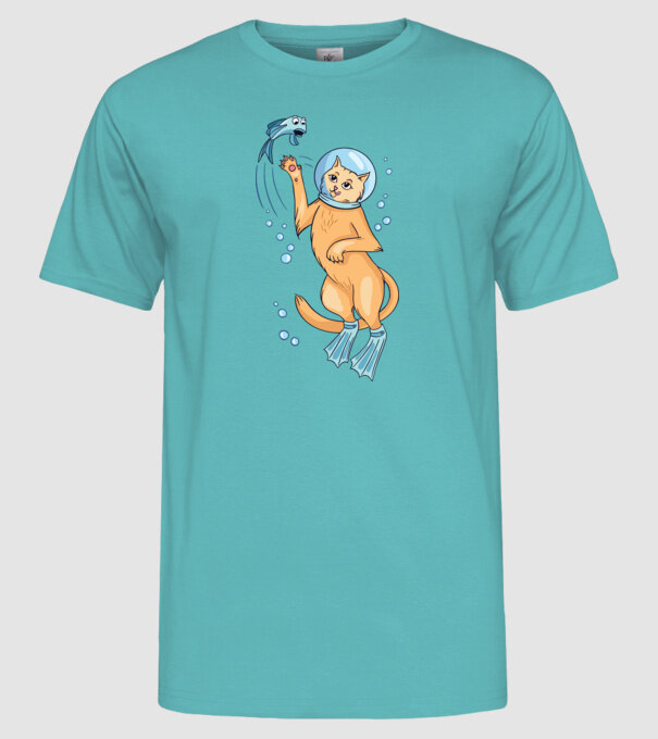 Pisică Scafandru model turcoaz pe tricou