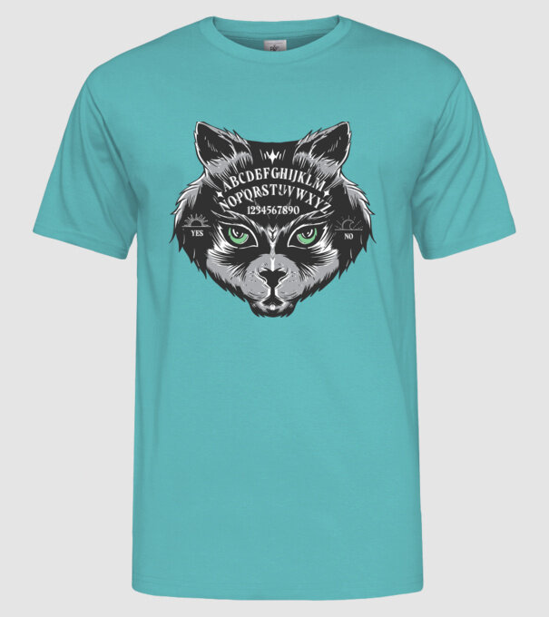 cap pisică joc de aventură model turcoaz pe tricou