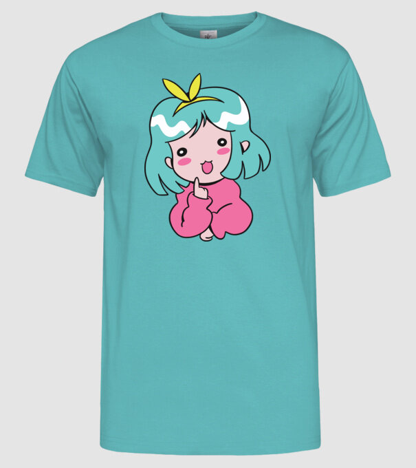 Fetiță drăguță Anime model turcoaz pe tricou