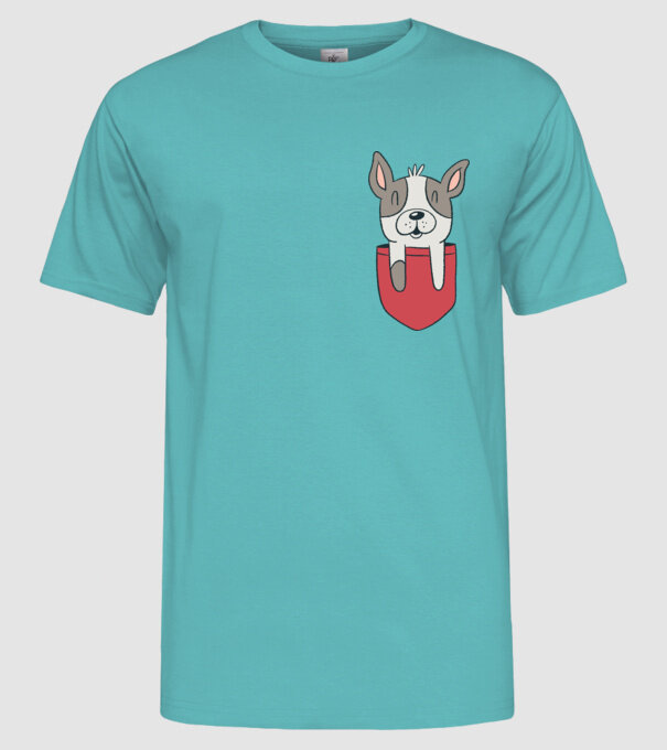Buzunar pentru Bulldog francez drăguț model turcoaz pe tricou