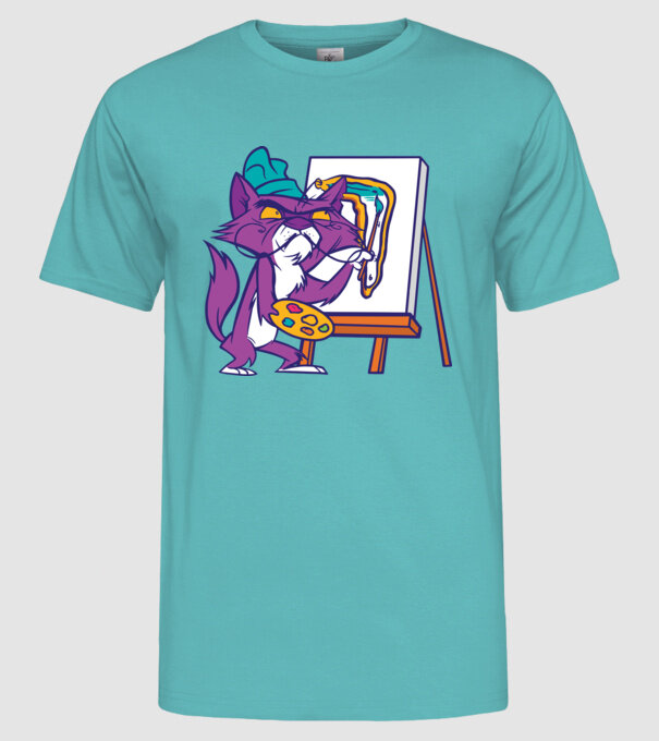 Pisică Dali model turcoaz pe tricou