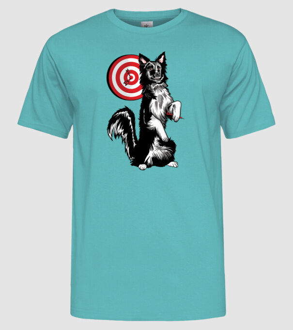 Câine cu Darts model turcoaz pe tricou
