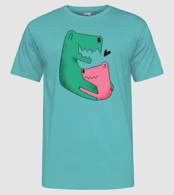 Dinozaur Tată Fiu model turcoaz pe tricou