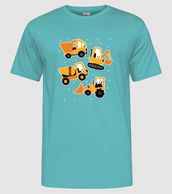 Vehicule de construcții model turcoaz pe tricou