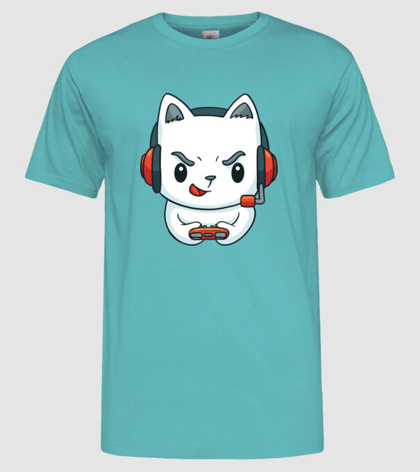 Pisică Gamer model turcoaz pe tricou