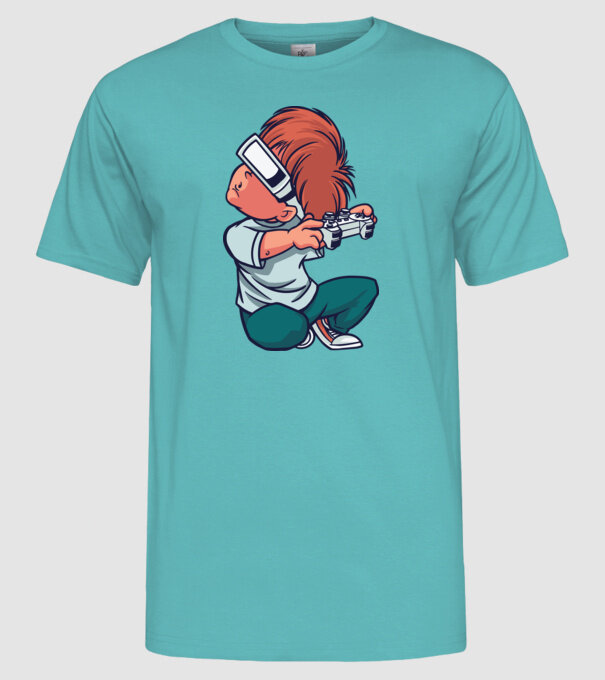 Băiat Gamer cu ochelari VR model turcoaz pe tricou