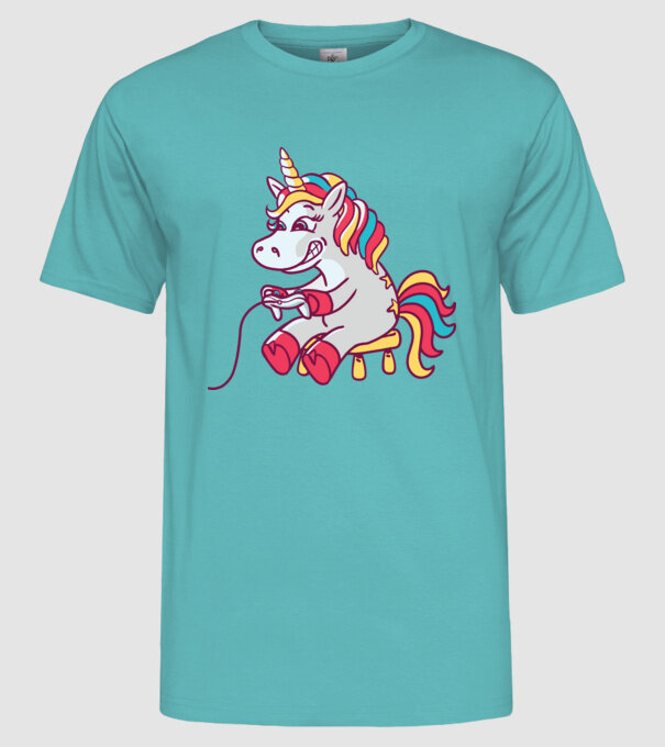 Gamer Unicorn model turcoaz pe tricou