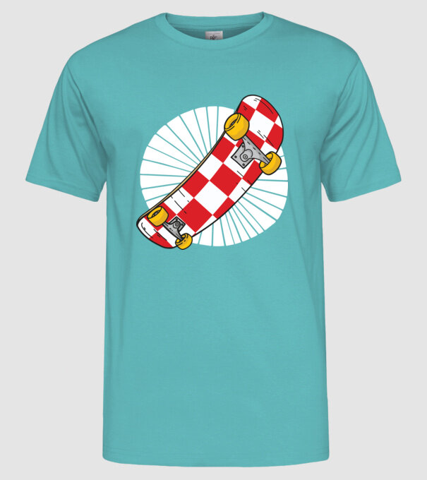 Skateboard model turcoaz pe tricou