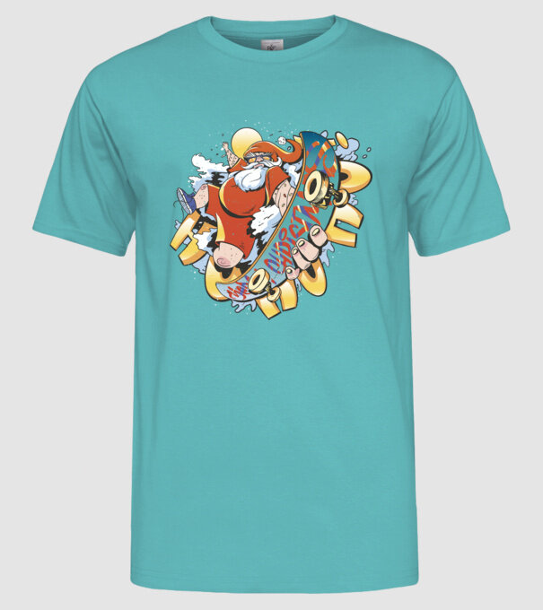 Moș Crăciun Skateboarder model turcoaz pe tricou