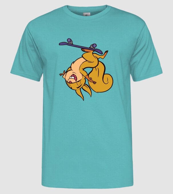 Veveriță Skateboarder model turcoaz pe tricou