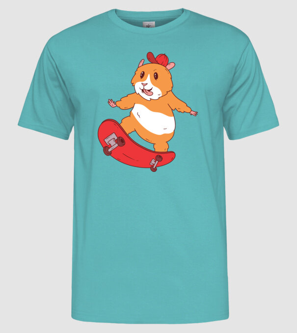Hamster Skateboarder model turcoaz pe tricou