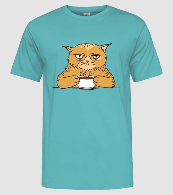 Grumpy Cat - Pisică supărată cu cafea model turcoaz pe tricou